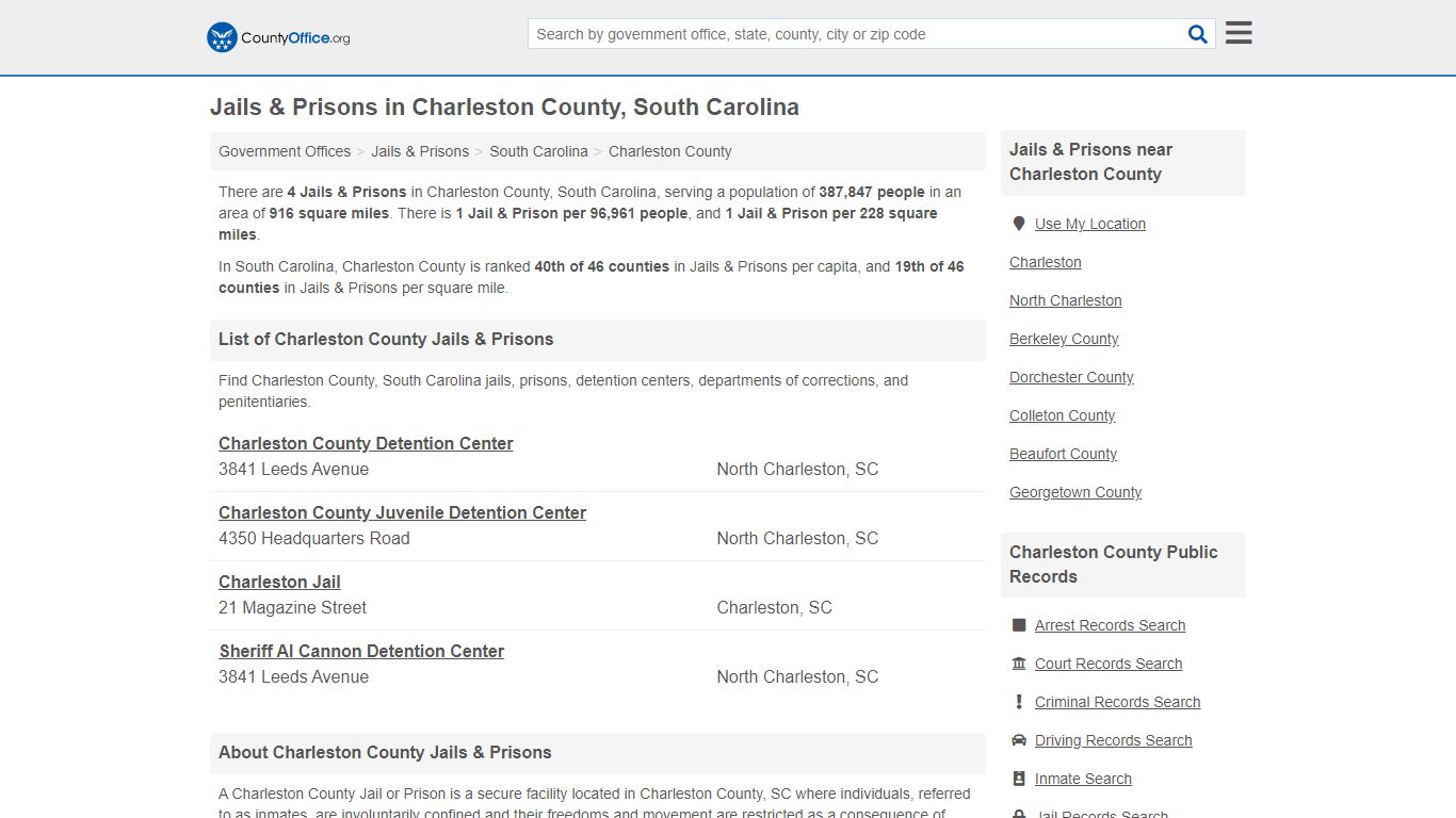 Jails & Prisons - Charleston County, SC (Inmate Rosters ...